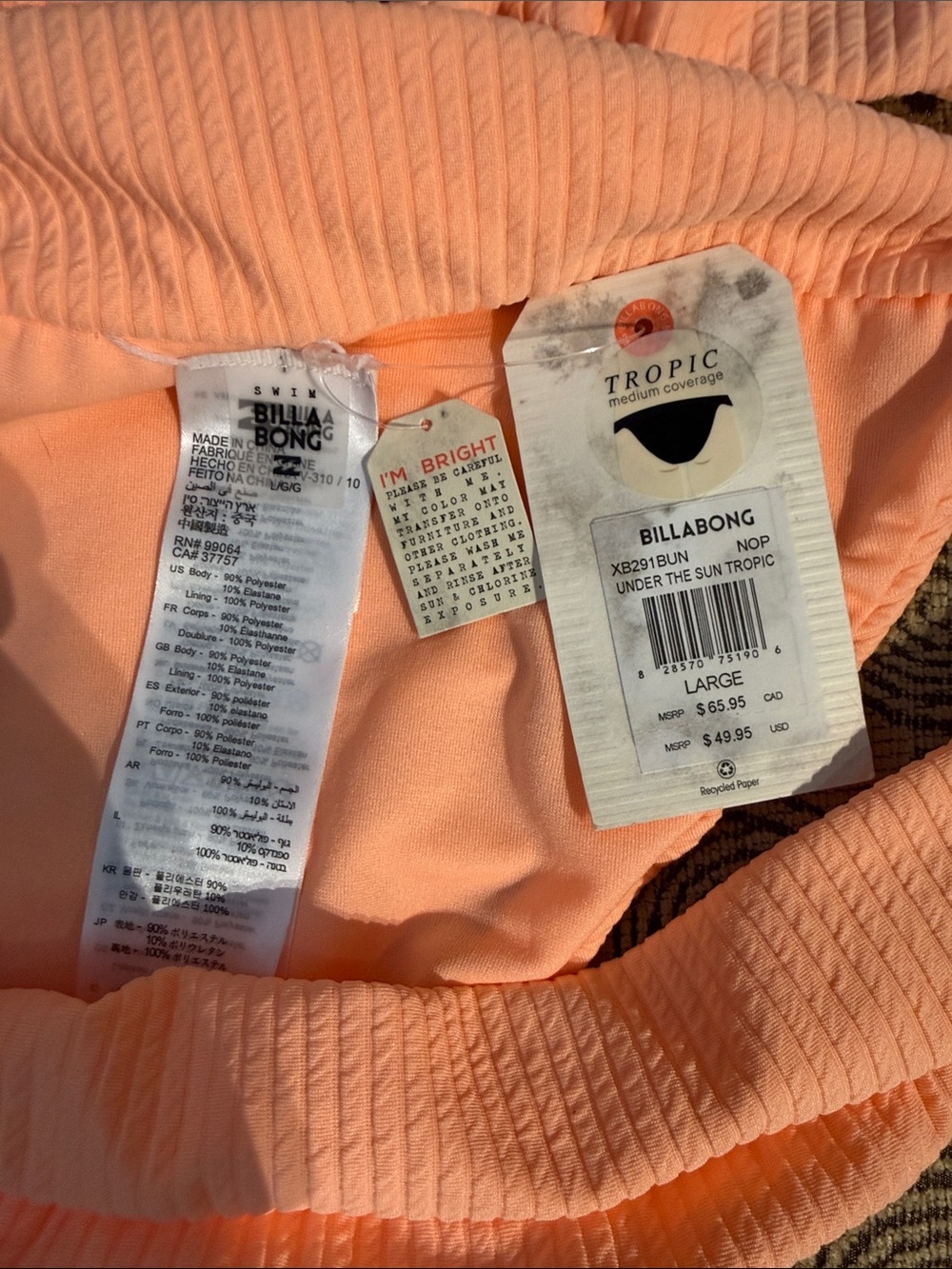 Billabong Peach Ribbed Knot-Front Bikini - Picture 5 of 5